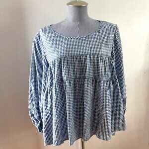 Blue Gingham Babydoll Blouse – Size XL